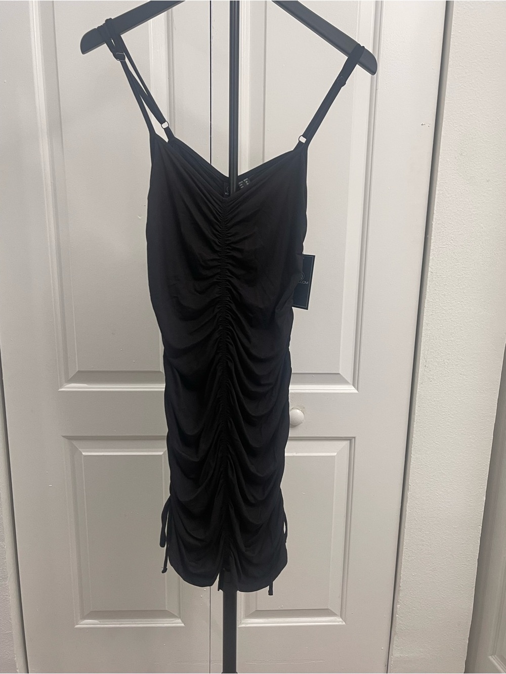 Volcom Black Ruched Slip Dress with Side Ties